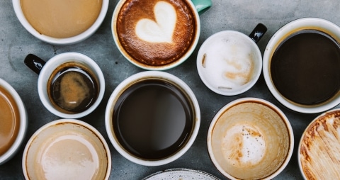 various coffees in different cups captured from above